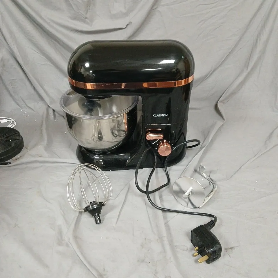 KLARSTEIN STAND MIXER – BLACK WITH COPPER ACCENT, STAINLESS BOWL & ATTACHMENTS