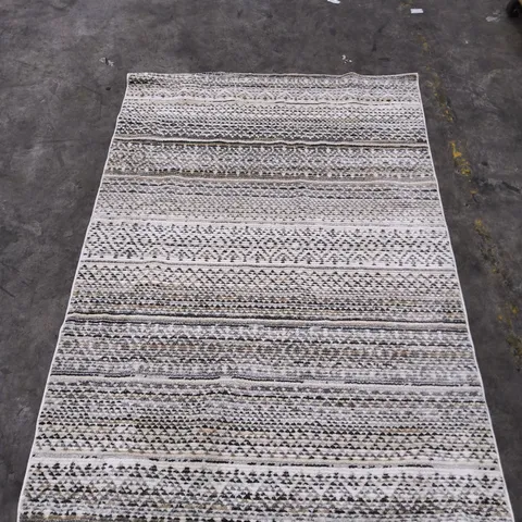 WOVEN RUG WITH GEOMETRIC STRIPE PATTERN – WHITE, BLACK & GREY (160X330CM)