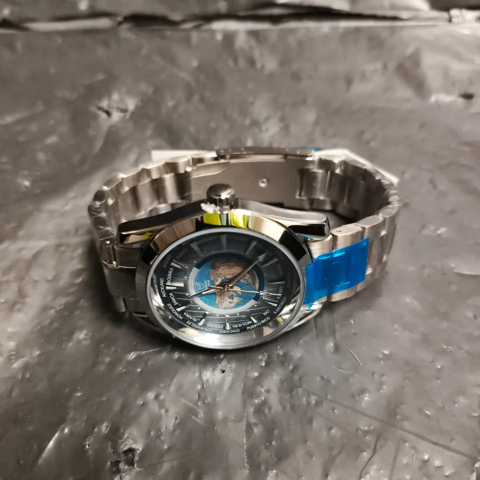 MENS ERNEST FERDINAND WATCH – GLOBAL DIAL – STAINLESS STEEL STRAP