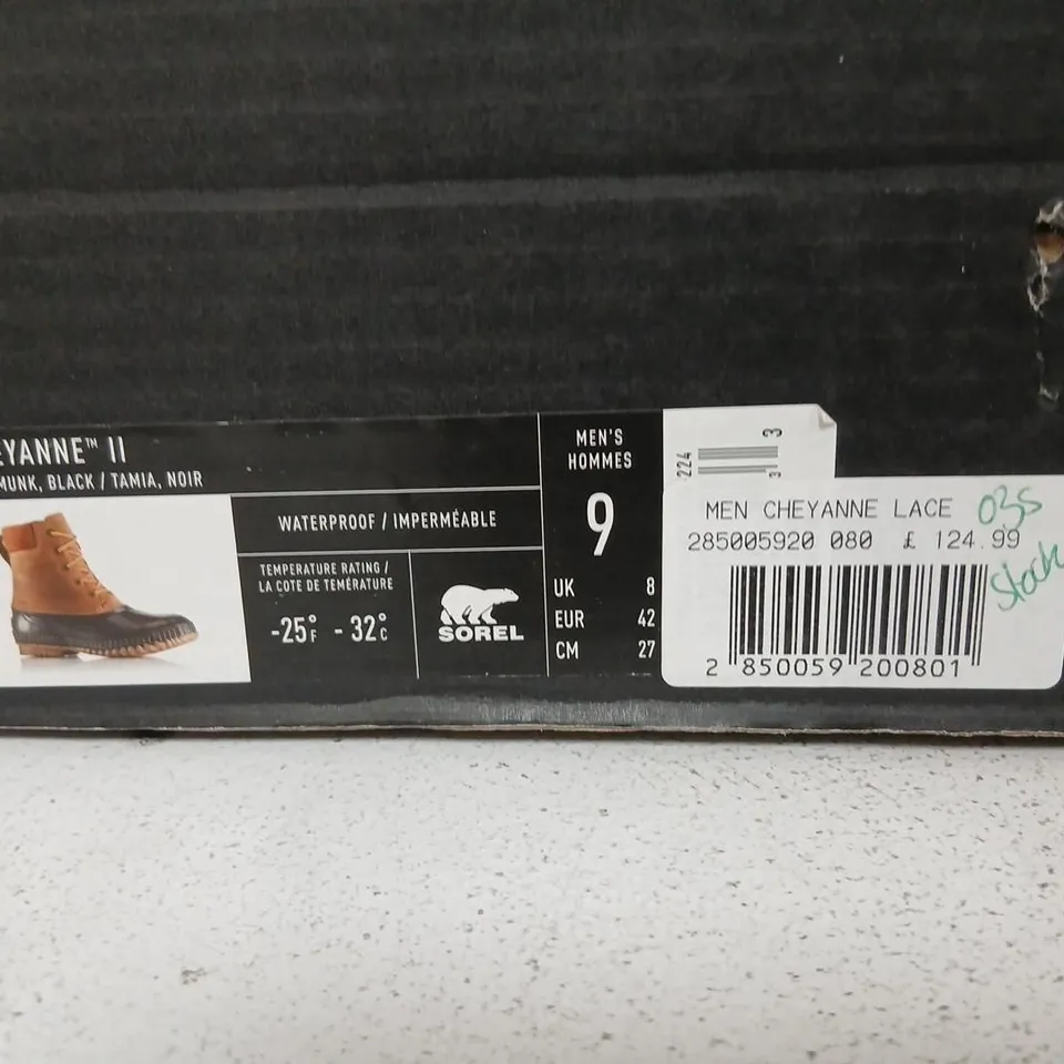 SOREL CHEYANNE II WATERPROOF BOOTS – MEN'S, BROWN LEATHER & BLACK RUBBER, UK 8 (US 9)