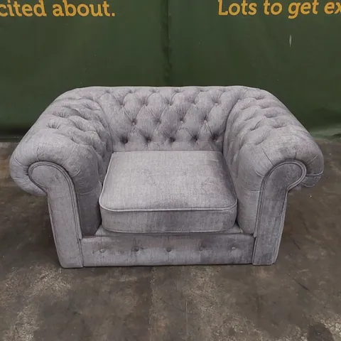 DESIGNER CHESTERFIELD SILVER VELVET ARMCHAIR