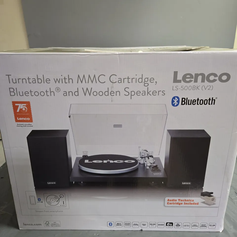 LENCO LS-500BK TURNTABLE WITH MMC CARTRIDGE, BLUETOOTH AND WOODEN SPEAKERS