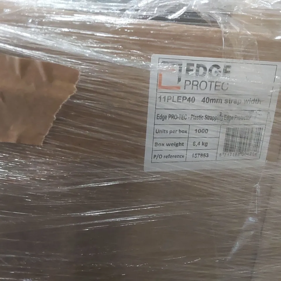 PALLET CONTAINING A LARGE QUANTITY OF PACKAGING ITEMS INCLUDING: SELF ADHESIVE PAPER TAPE, PAPER ENVELOPES, PLASTIC STRAPPING EDGE PROTECTOR ECT
