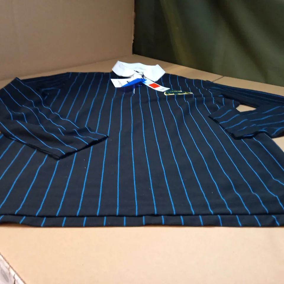 LACOSTE BLACK/BLUE STRIPED LOGO LONG SLEEVED TOP - MEDIUM