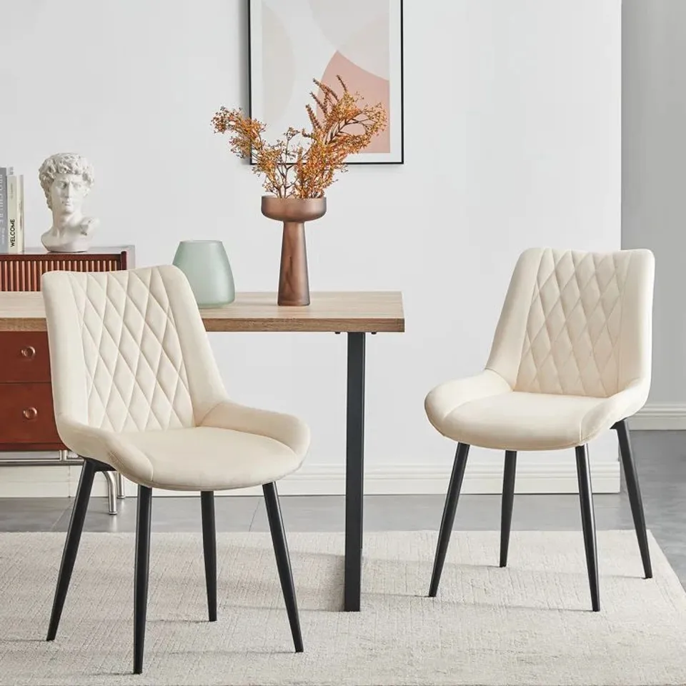 BOXED SET OF 2 NOGALES DINING CHAIRS - CREAM/BEIGE VELVET (1 BOX)
