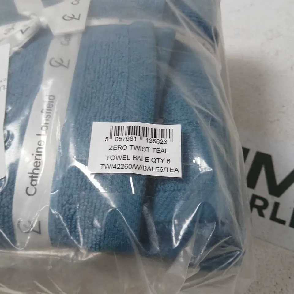 CATHERINE LANSFIELD ZERO TWIST TEAL TOWEL BALE SET OF 6