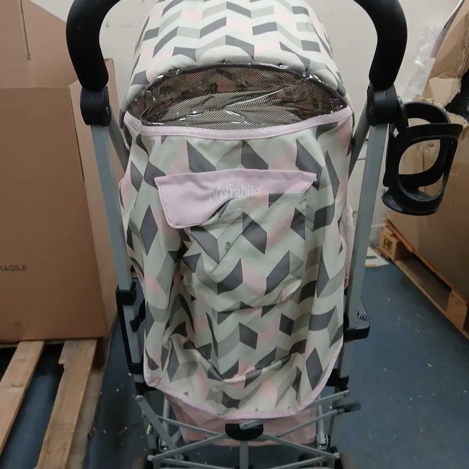 MY BABIIE MB02 STROLLER - PINK AND GREY CHEVRON // COLLECTION ONLY RRP £119.99