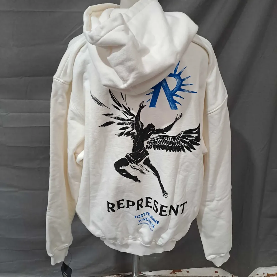 REPRESENT ICARUS HOODIE IN FLAT WHITE - MEDIUM