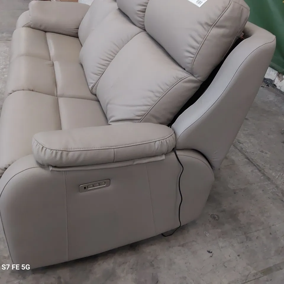 QUALITY BRITISH DESIGNER G PLAN KINGSBURY POWER RECLINING THREE SEATER SOFA OXFORD MUSHROOM LEATHER 