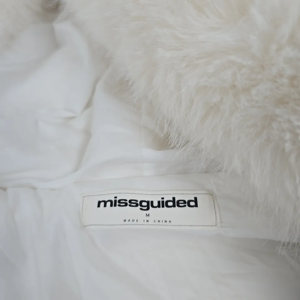 MISSGUIDED WHITE FAUX FUR COAT – UK SIZE M