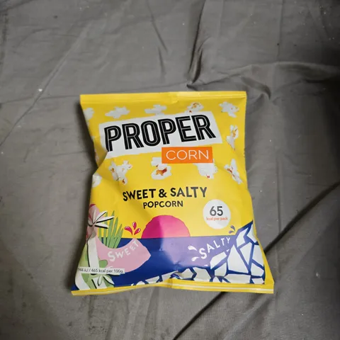 BOX OF APPROXIMATELY 30 X PROPERCORN SWEET & SALTY POPCORN BAGS