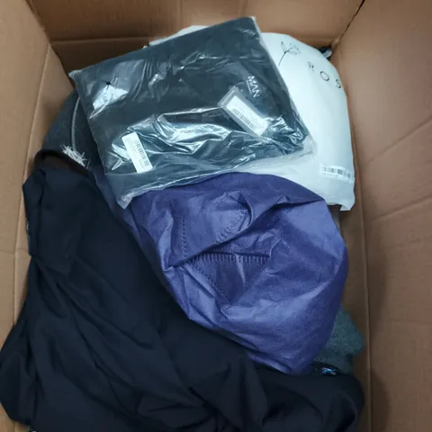 LARGE BOX OF APPROXIMATELY 25 ASSORTED CLOTHING ITEMS IN VARIOUS COLOURS, STYLES AND SIZES - COLLECTION ONLY