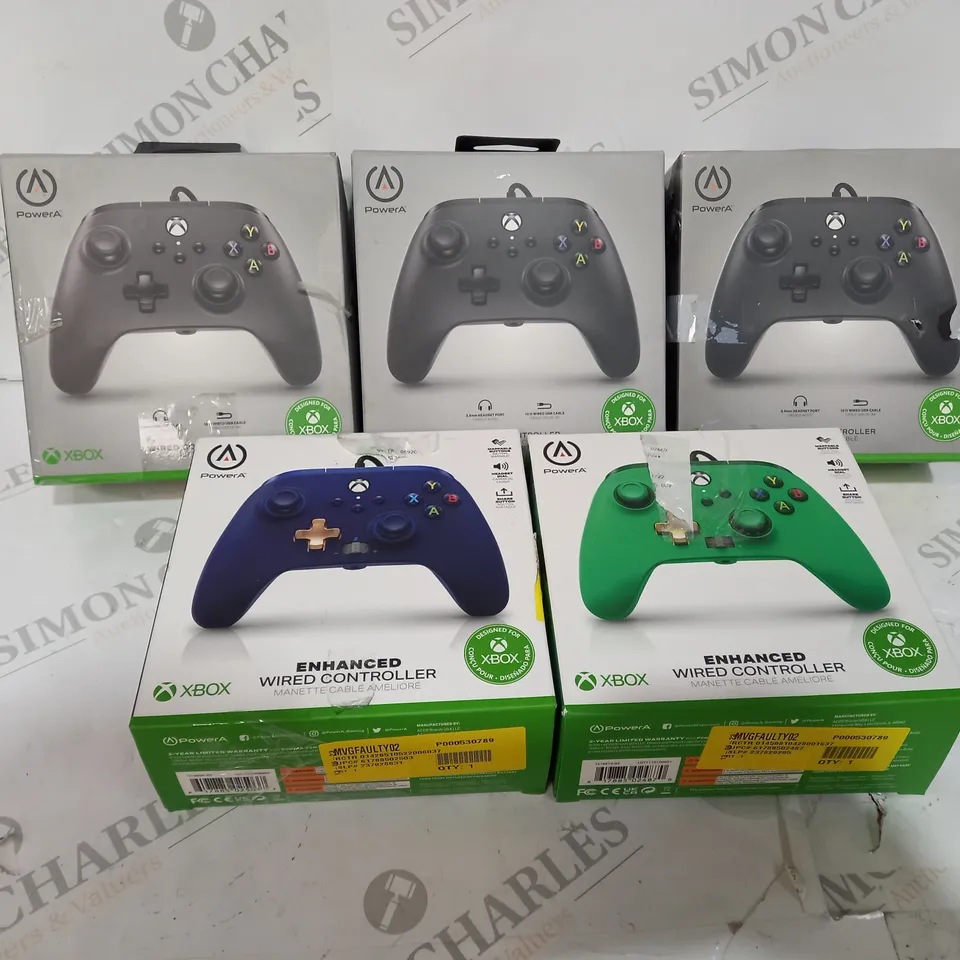 5 BOXED BLUE XBOX ENHANCED WIRED CONTROLLERS