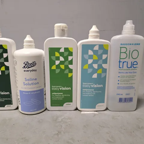 APPROXIMATELY 20 ASSORTED VISION CARE ITEMS TO INCLUDE - BOOTS SALINE SOLUTION , SPECSAVERS ALL PURPOSE , SPECSAVERS EASI PURPOSE ETC