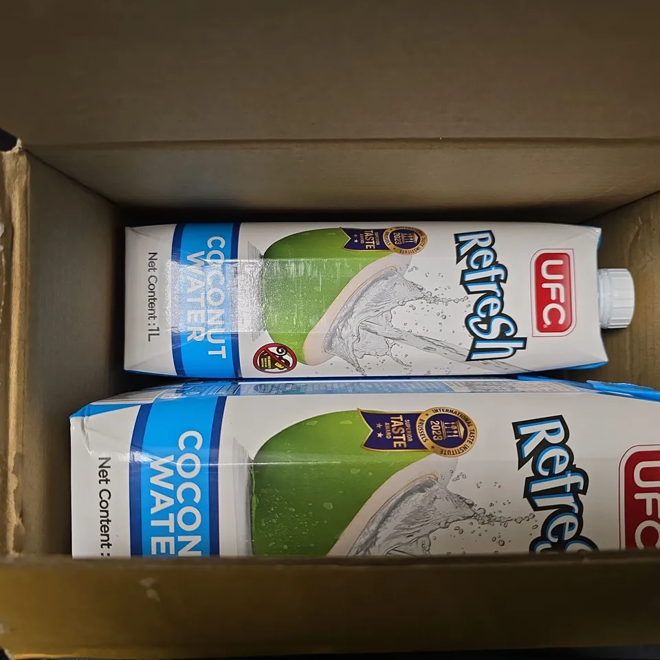 APPROXIMATELY 6 ASSORTED FOOD & DRINK ITEMS TO INCLUDE - UFC COCONUT WATER , QUALITY STREET ETC