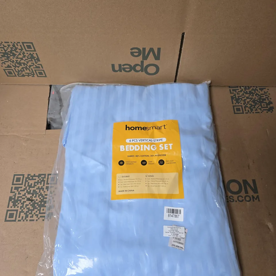 HOMESMART BEDDING SET – 6 PCS VERTICAL-STRIPE, BLUE KING SIZE 