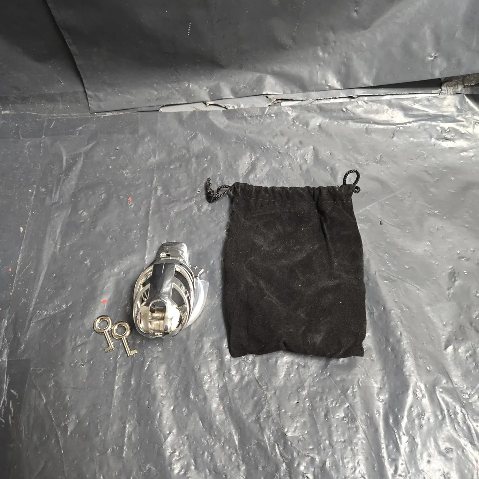 SILVER-TONE CHASTITY CAGE WITH KEYS