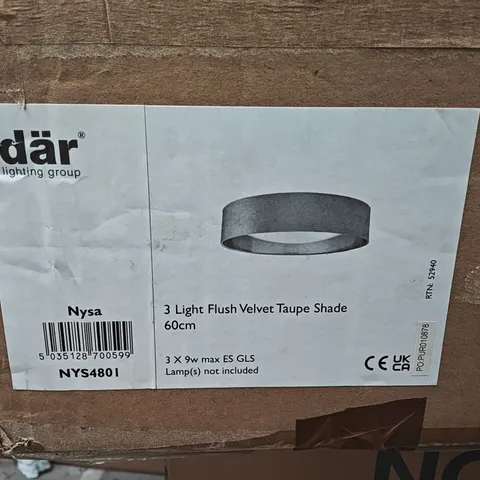 BOXED DAR NYSA 3-LIGHT FLUSH LIGHT IN VELVET TAUPE 60CM SHADE
