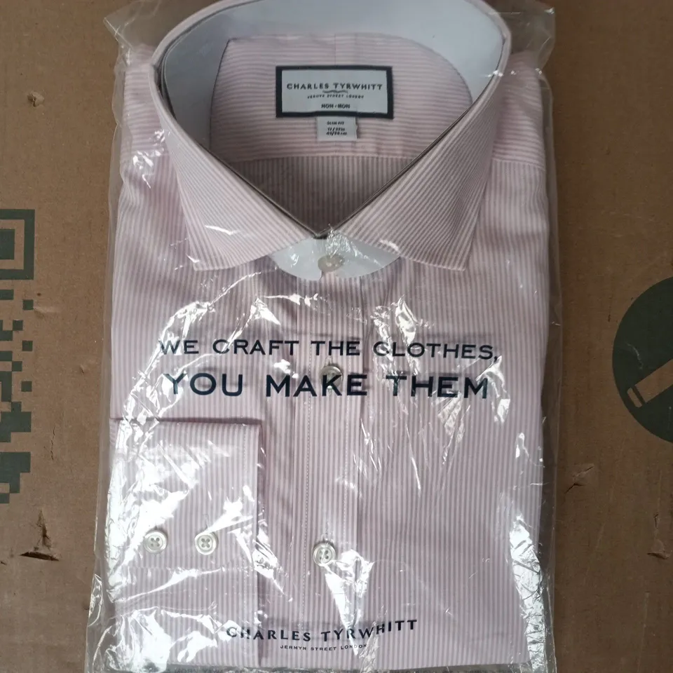 BAGGED CHARLES TYRWHITT SLIM FIT SHIRT IN PINK/WHITE STRIPES SIZE 17/37"