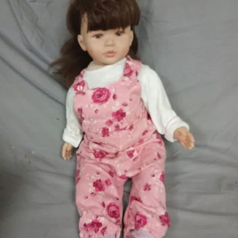 60CM DOLL IN PINK FLORAL JUMPSUIT WITH WHITE TOP