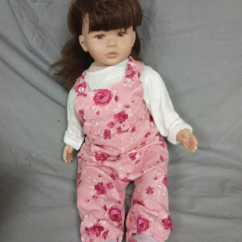 60CM DOLL IN PINK FLORAL JUMPSUIT WITH WHITE TOP