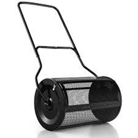 BOXED COSTWAY 27'' COMPOST SPREADER PEAT MOSS LAWN CARE MANURE SPREADER METAL ROLLER WITH HANDLE -BLACK-