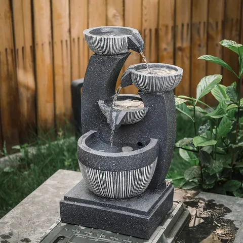 BOXED BREEINS 4 TIER ROCKERY SOLAR POWERED OUTDOOR WATER FOUNTAIN WITH LED LIGHTS (1 BOX)