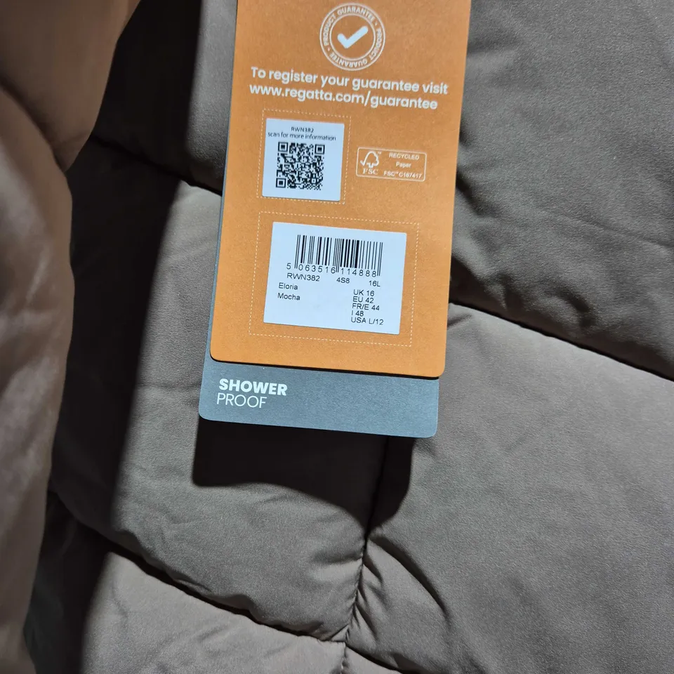 REGATTA ELORIA MOCHA SHOWERPROOF PADDED COAT – UK 16