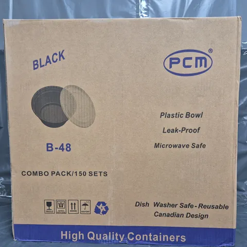 PCM B-48 PACK OF APPROXIMATELY 150 MICROWAVE SAFE LEAK-PROOF BOWLS IN BLACK