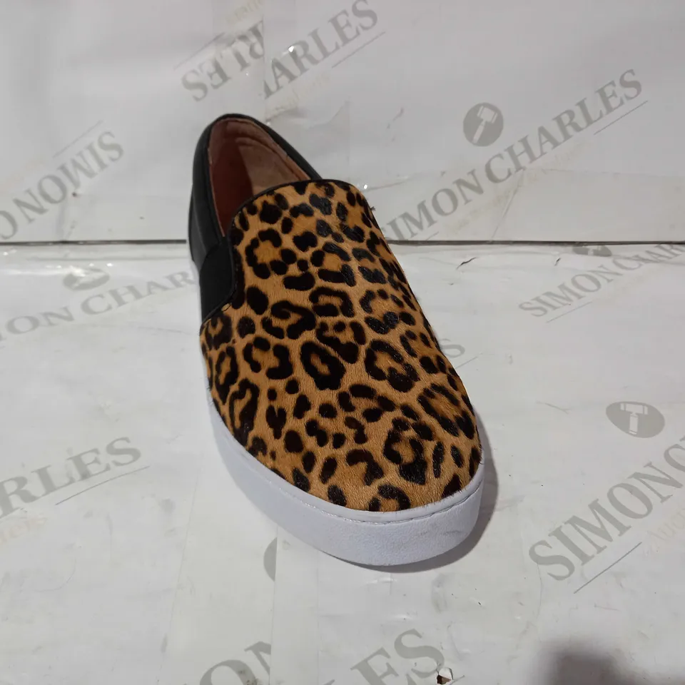 BOXED PAIR OF VIONIC ANIMAL PRINT SLIP-ON SHOES - UK SIZE 6