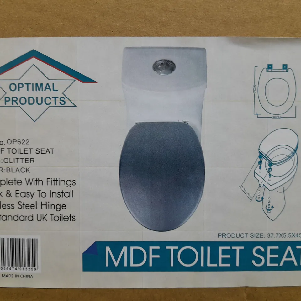 BOXED OPTIMAL PRODUCTS TOILET SEAT IN BLACK GLITTER