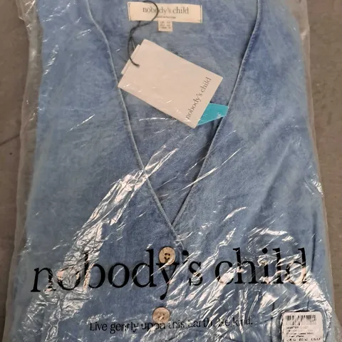 BAGGED NOBODYS CHILD DENIM ALEXA MIDI DRESS IN PLAIN BLUE - UK 12