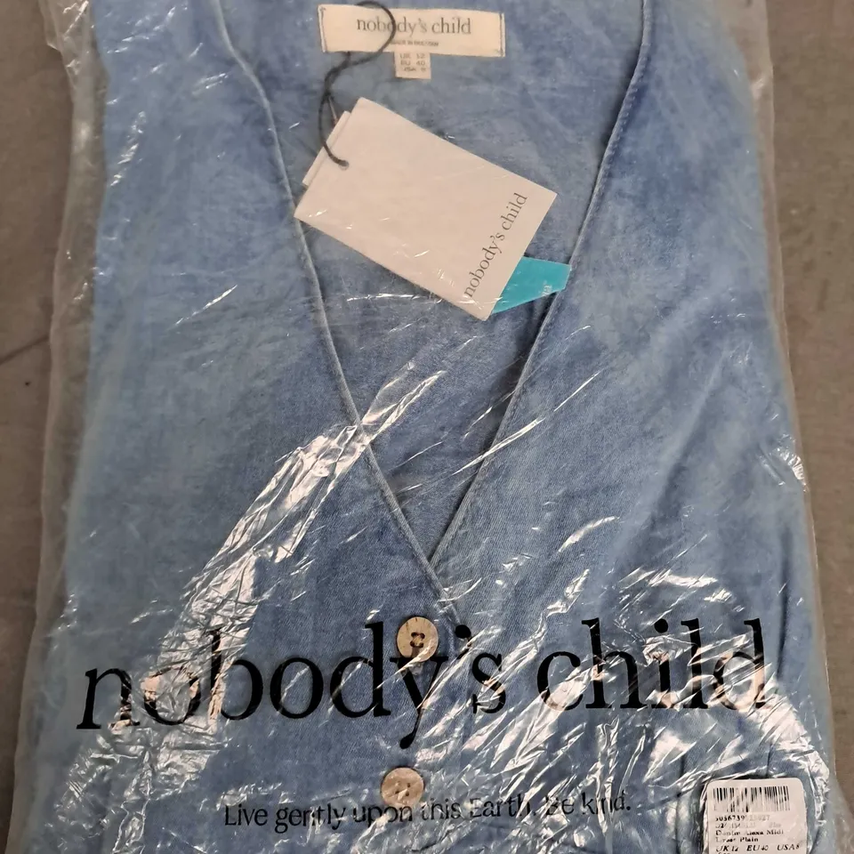 BAGGED NOBODYS CHILD DENIM ALEXA MIDI DRESS IN PLAIN BLUE - UK 12