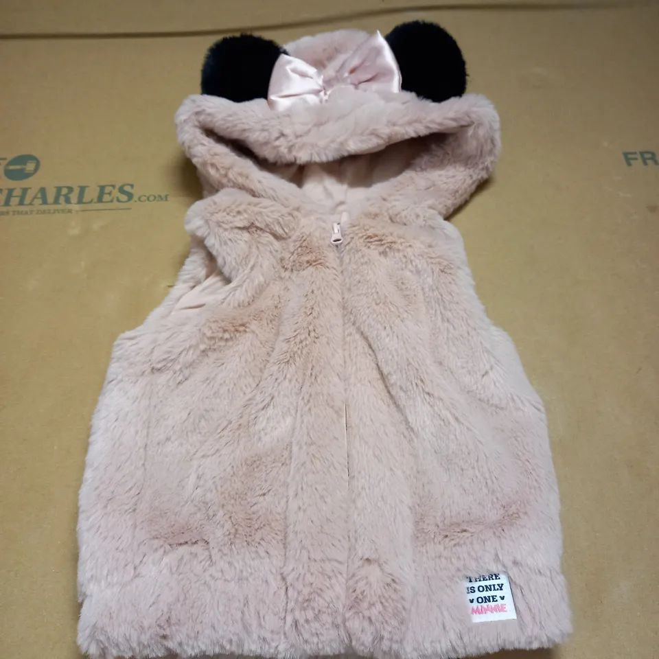 DISNEY BABY MINNIE MOUSE PINK FLUFFY HOODED GILET - 3-6 MONTHS