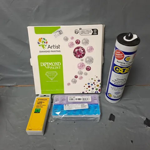 APPROXIMATELY 15 HOUSEHOLD ITEMS TO INCLUDE DIAMOND PAINTING KIT, 7 DAY PILL SORTED AND STANLEY STAPLES