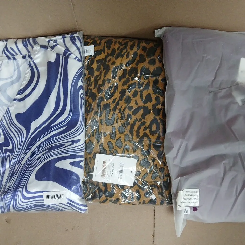 BOX OF APPROXIMATELY 20 ASSORTED CLOTHING ITEMS IN VARIOUS COLOURS, STYLES, AND SIZES - COLLECTION ONLY