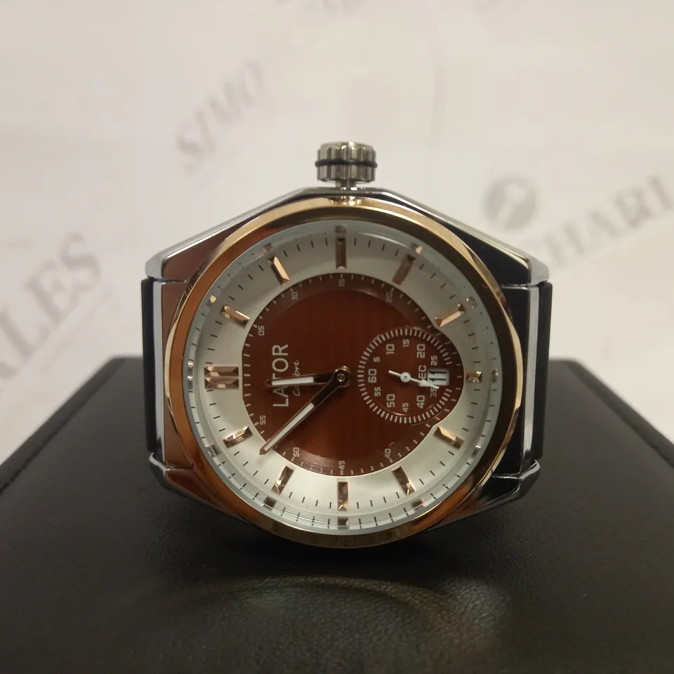 LATOR CALIBRE BROWN TWO-TONE DIAL RUBBER STRAP WRISTWATCH RRP £640