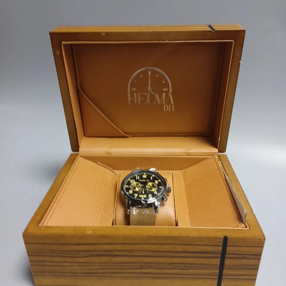 MEN’S HELMA DH CHRONOGRAPH MASTER PILOT WATCH - MODEL DH007 - MULTI-FUNCTION MOVEMENT WITH DATE – GENUINE LEATHER STRAP