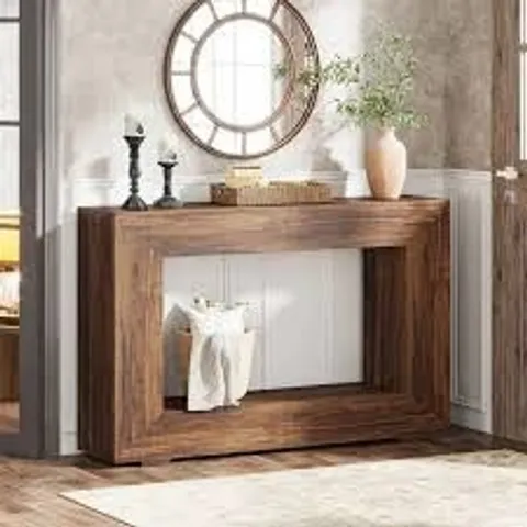 BOXED FARMHOUSE CONSOLE TABLE, RUSTIC WOOD ENTRYWAY SOFA TABLE WITH STORAGE