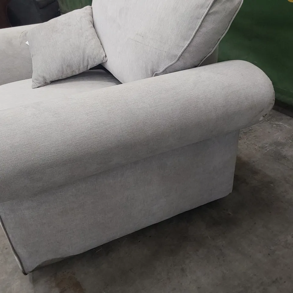 DESIGNER SCROLL ARM EASY CHAIR NATURAL FABRIC 