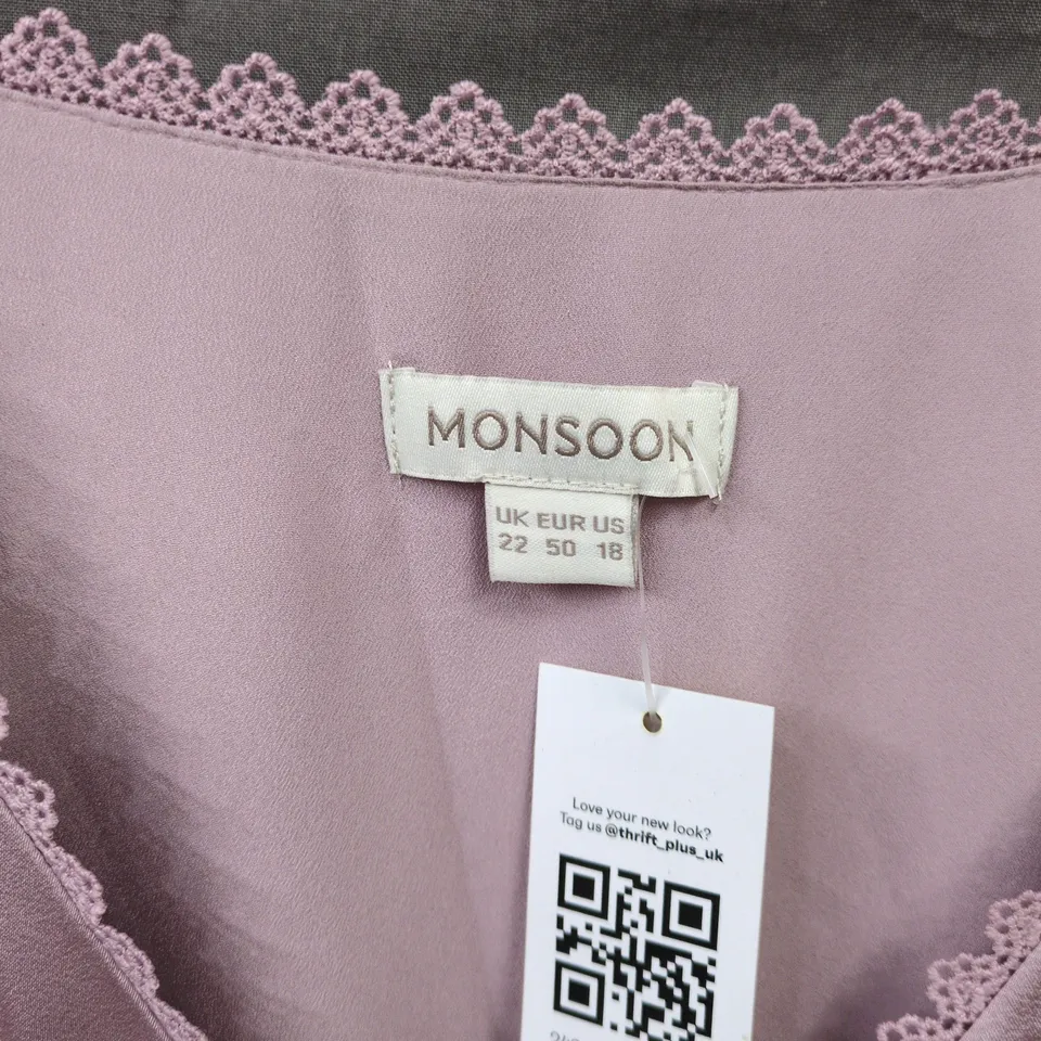 MONSOON PINK SATIN NIGHTDRESS WITH LACE TRIM, UK 22 (EU 50, US 18)