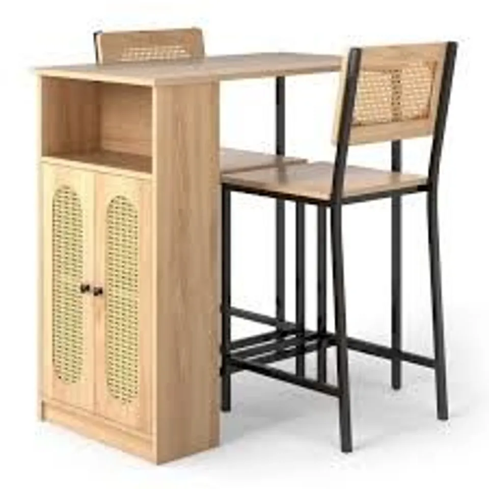 BOXED COSTWAY 3-PCS KITCHEN TABLE & CHAIRS SET, HIGH TOP BAR TABLE WITH 2 STOOLS