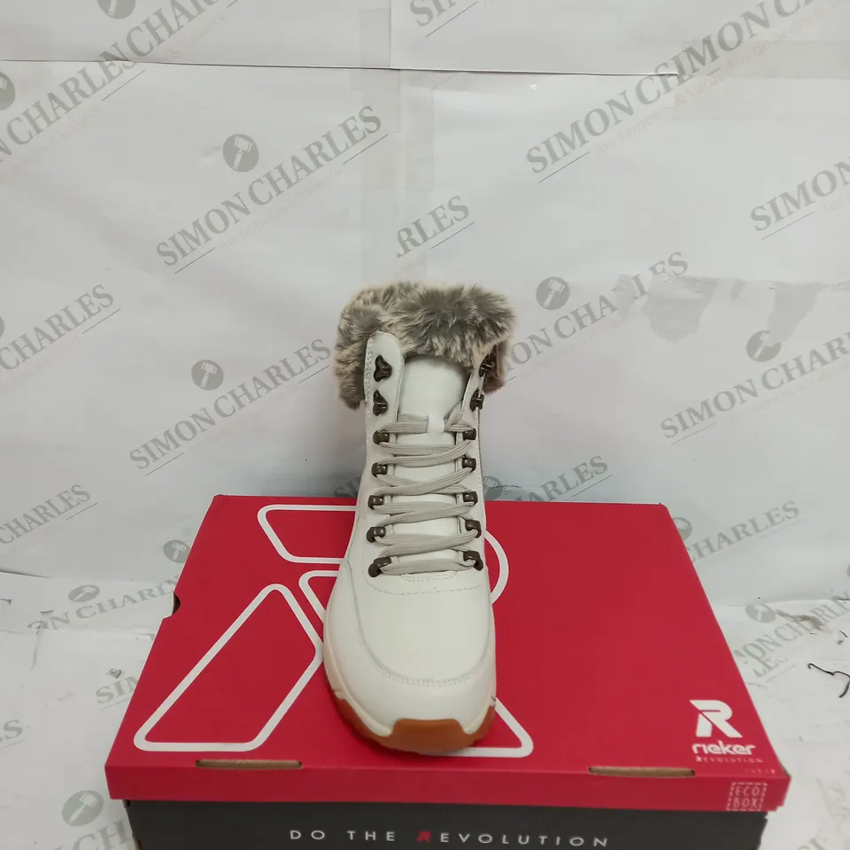 BOXED RIEKER REVOLUTION HIKER BOOTS, OFF WHITE - SIZE 6