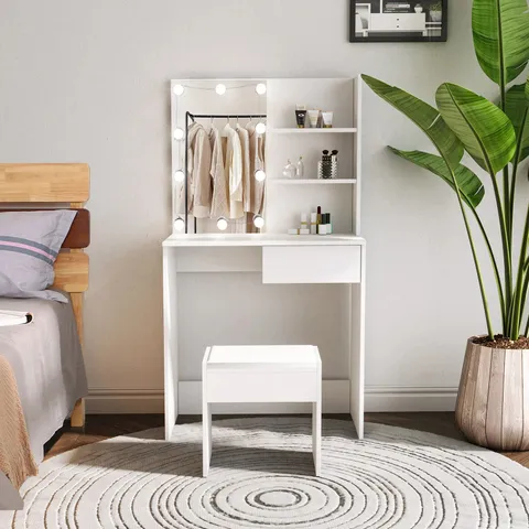 BOXED BRIANA WHITE DRESSING TABLE SET IN WHITE