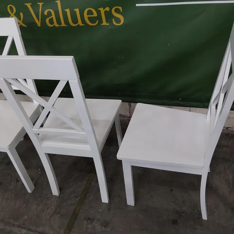 SET OF FOUR WHITE PAINTED WOODEN X BACK DINING CHAIRS 