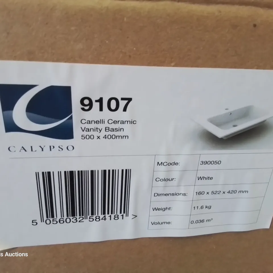 BOXED CANELLI CERAMIC SINGKE TAP VANITY BASIN WHITE 500 × 400mm