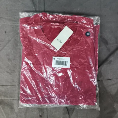BAGGED HOLLISTER HEAVYWEIGHT BAGGY CROP FIT T-SHIRT IN RED SIZE XS