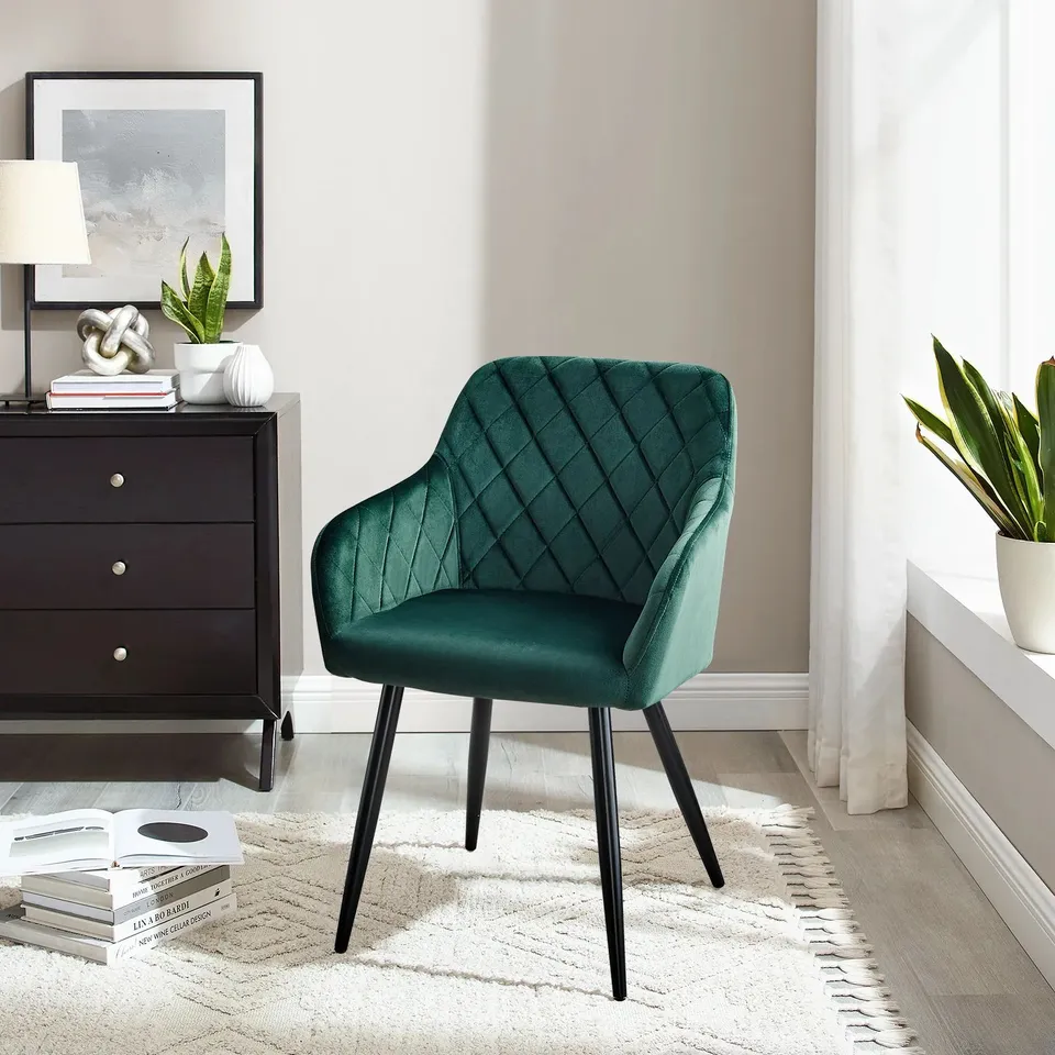 BOXED MOREE GREEN FABRIC UPHOLSTERED DINING CHAIRS 