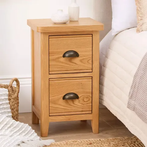 ASHWIN READY ASSEMBLED 2 DRAWER BEDSIDE CHEST - CONTAINS SOLID WOOD - COLLECTION ONLY