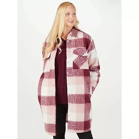 BADGLEY MISCHKA BRUSHED PLAID LONG LINE SHACKET IN PINK COMBO - SIZE LARGE